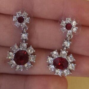 Beautiful Red and Silver Flower Dangle Earings